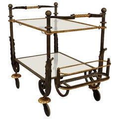 1940's Iron And Gilt Rope Glass Tea Cart Attributed To Poillerat 10