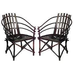 Pair Of Willow Barrel-Back Adirondack Armchairs 8