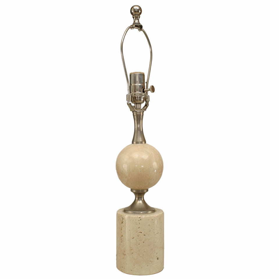 French Barbier Travertine Table Lamp For Sale