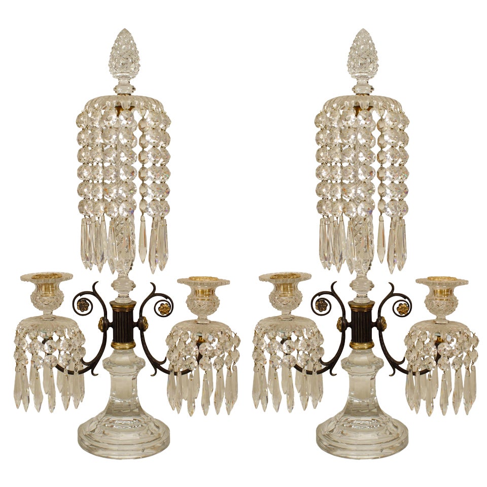Pair of English Regency Waterford Crystal Candelabras For Sale