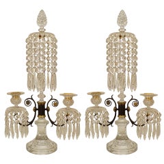 Pair of English Regency Waterford Crystal Candelabras