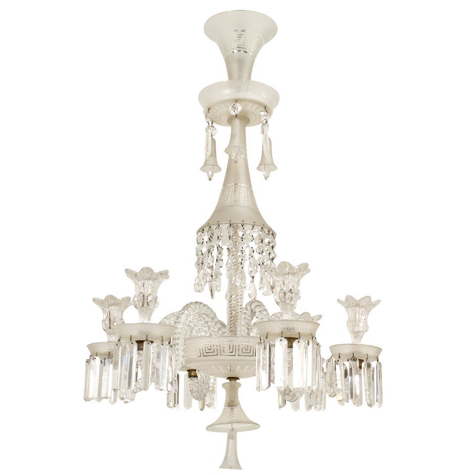 French Baccarat Greek Key Motif Crystal Chandelier For Sale