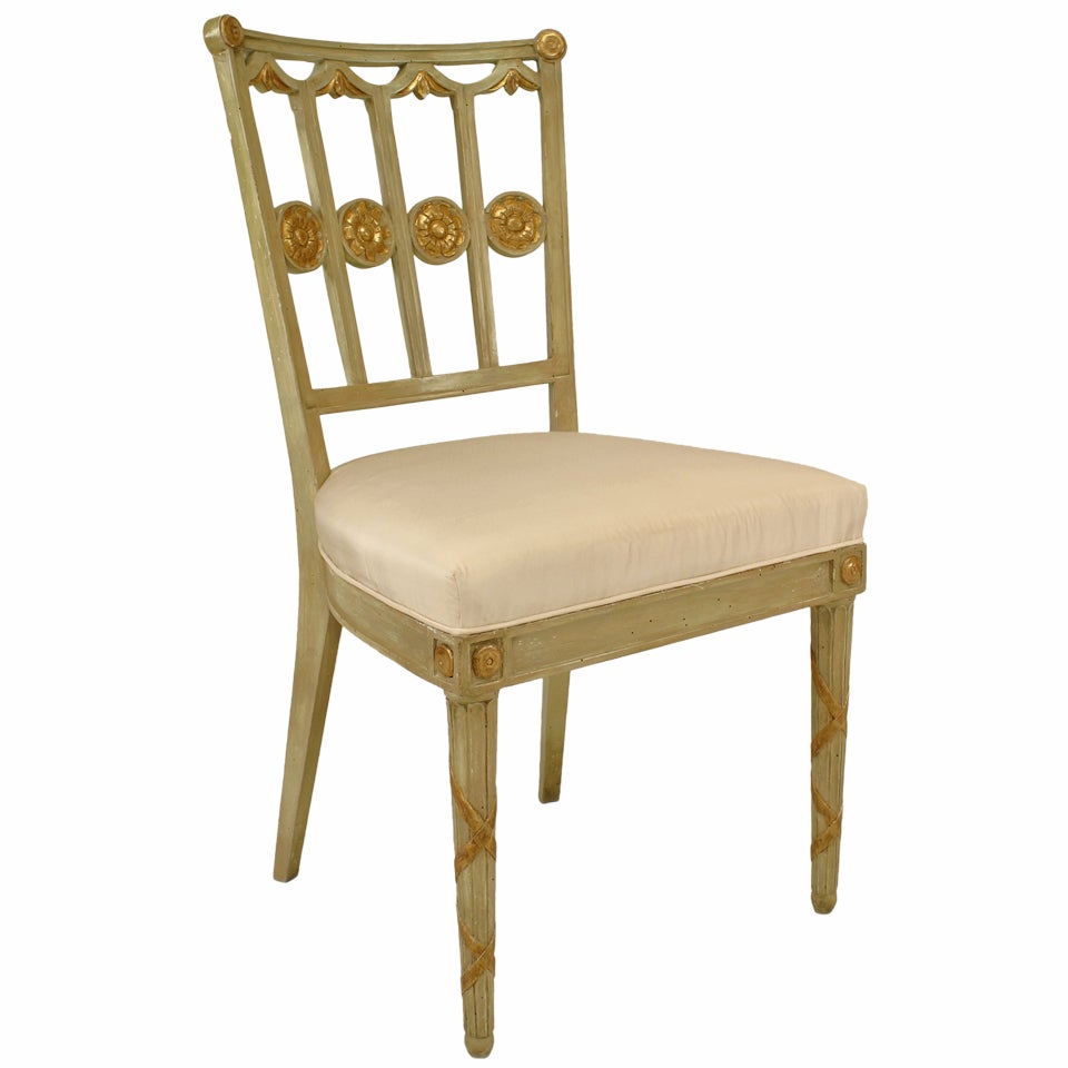 Set of Six Neoclassic Parcel-Gilt Upholstered Side Chairs