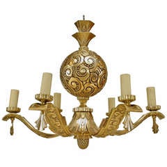 French Art Deco Spherical Bronze Chandelier 9