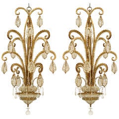 Modern Gilt Metal and Beaded Glass "Octopus" Chandeliers in the Manner of Bagues 9