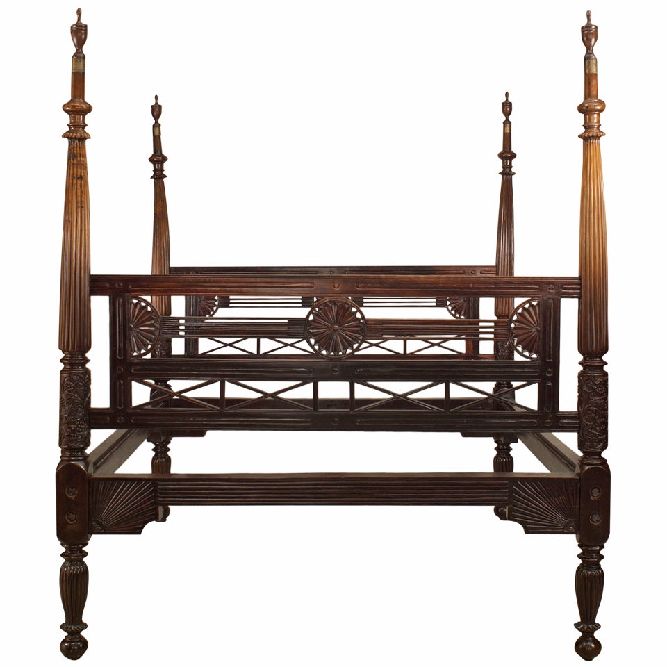 19th c. Anglo-Indian Chakra Motif Rosewood Bed