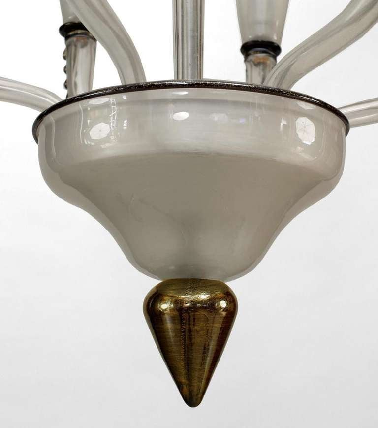 Mid-Century Modern Italian White, Black, and Gold Murano Glass Chandelier