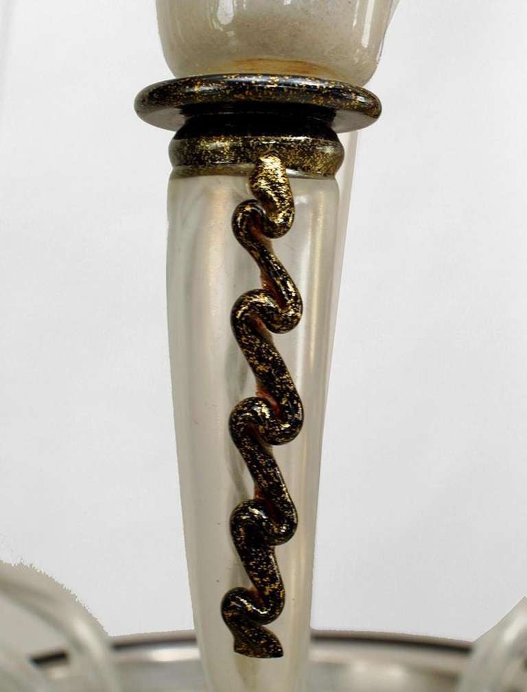 Mid-20th Century Italian White, Black, and Gold Murano Glass Chandelier