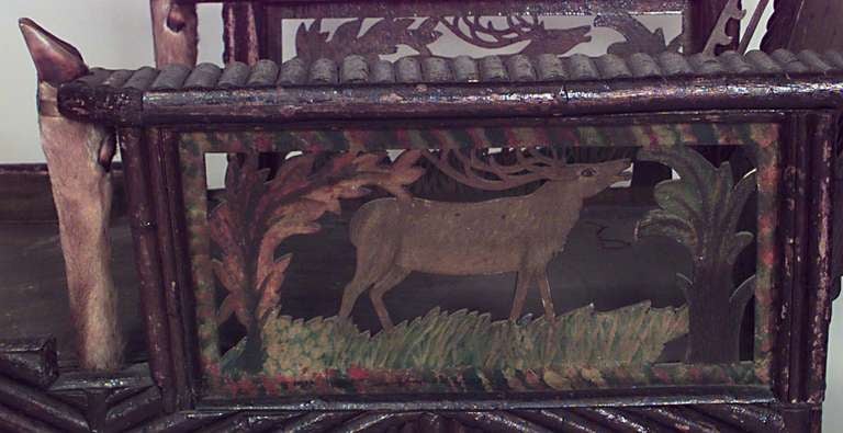19th Century Unique 19th c. Carved And Painted Horn Mounted Adirondack Chaise Longue