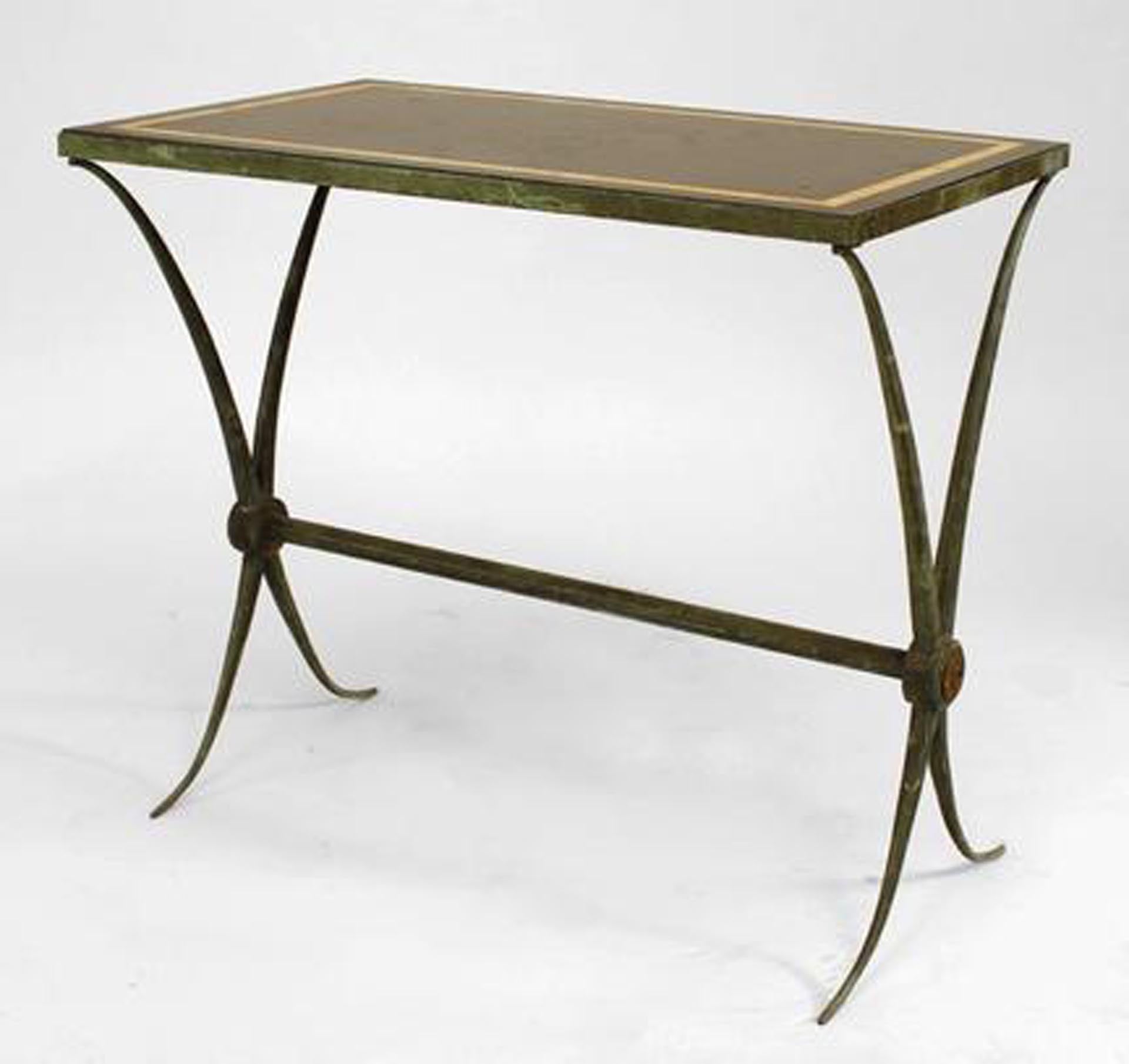 Raymond Subes French Art Deco Green Patinated Marble End Table For Sale