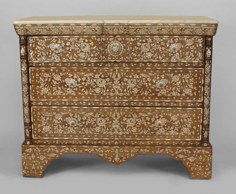Moorish Middle Eastern Marble Top Inlaid Chest Of Drawers