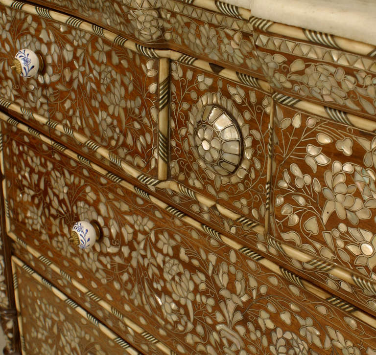 Middle Eastern Marble Top Inlaid Chest Of Drawers In Excellent Condition In New York, NY