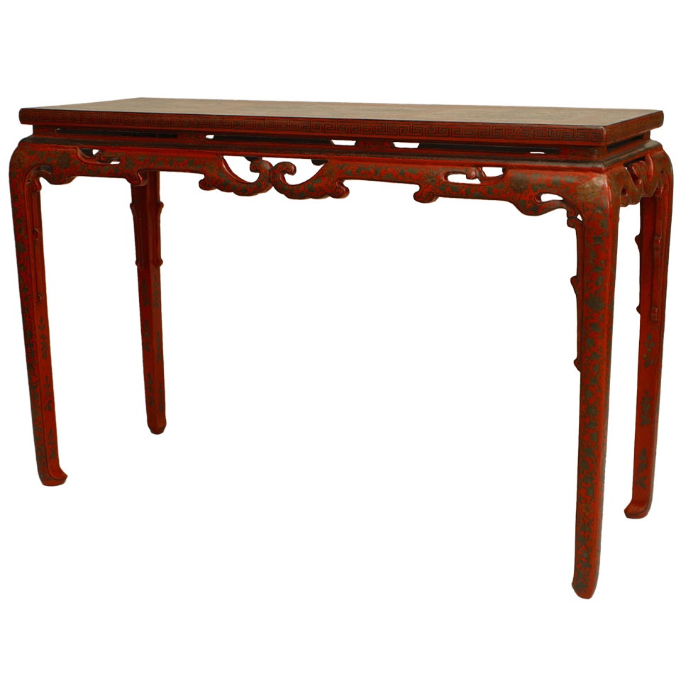 Late 18th or Early 19th c. Red Chinese Lacquer Console Table