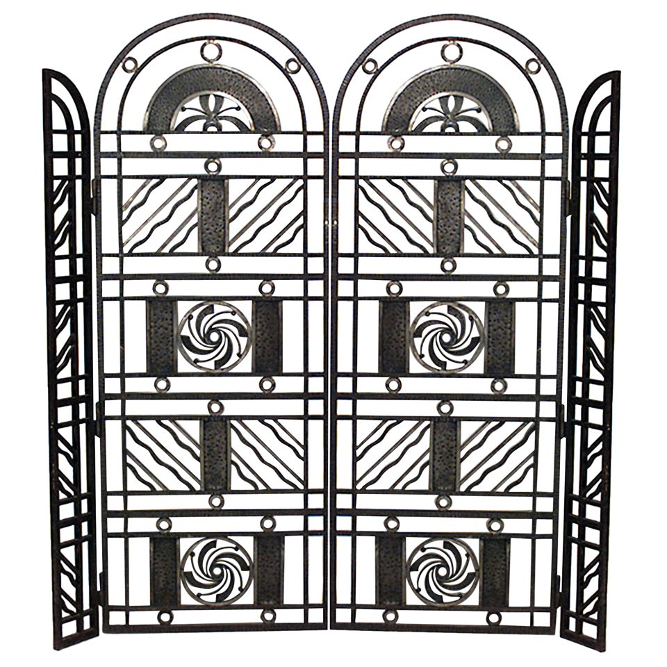 Edgar Brandt French Art Deco 4 Panel Iron Filigree Gate