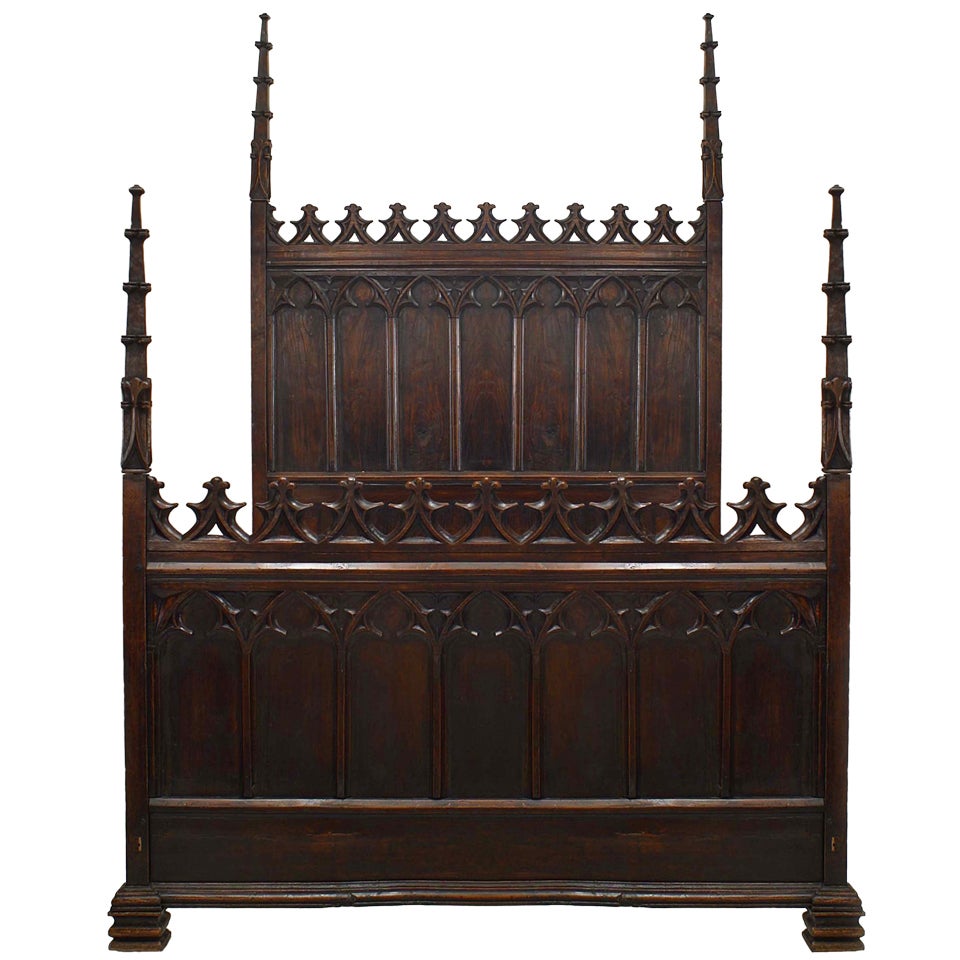 English Gothic Revival Walnut Full Size Bed For Sale