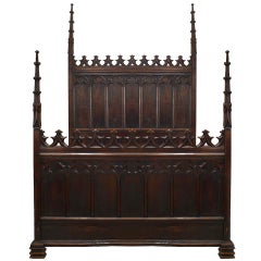 Antique English Gothic Revival Walnut Full Size Bed