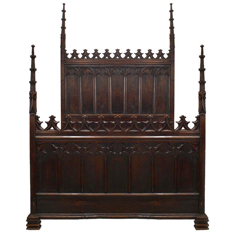 English Gothic Revival Walnut Full Size, Gothic Bed Frame King
