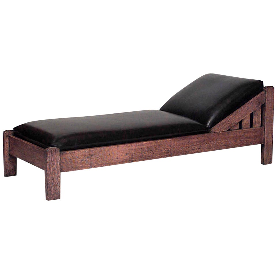 American Mission Brown Leather Chaise For Sale
