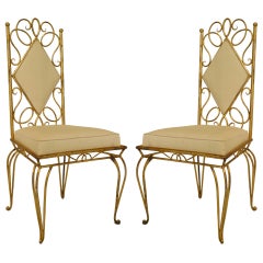 Pair of French Gilt Metal Scroll Side Chairs