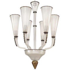 Italian White, Black, and Gold Murano Glass Chandelier