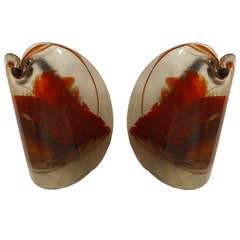 Pair Of Danish Red And Clear Glass Sconces By Holmegaard