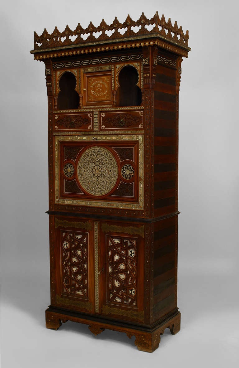 Walnut Exquisitely Detailed Inlaid Egyptian Fin de Siècle Secretary
