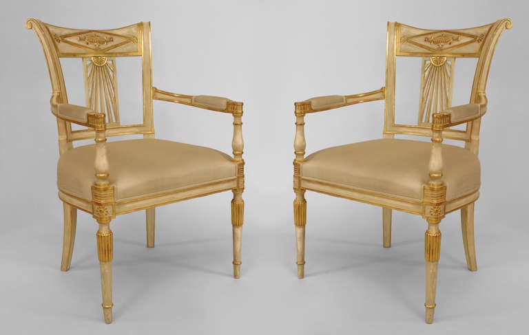 Pair of Gilt Carved Italian Neoclassic Arm Chairs