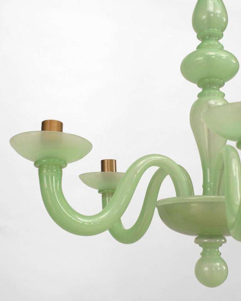 Mid-Century Modern 1950s Celadon Murano Glass Chandelier Attributed to Venini