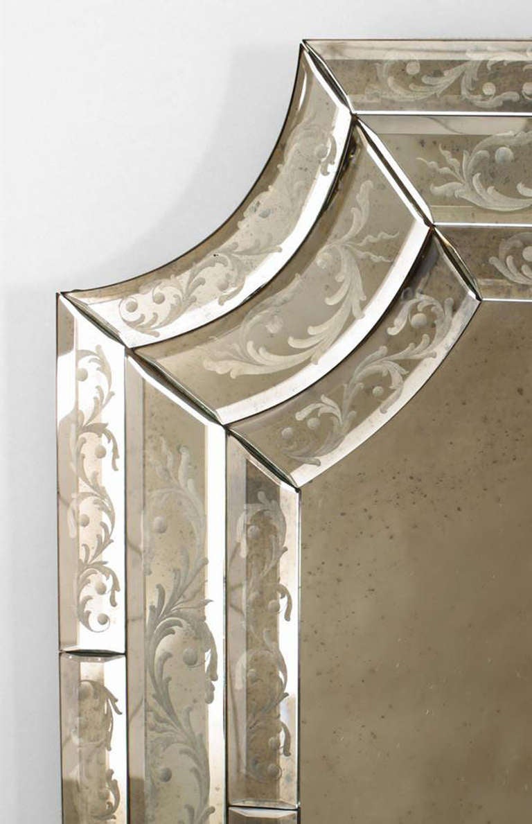 Modern Italian Venetian Murano Etched Floral Design Wall Mirrors
