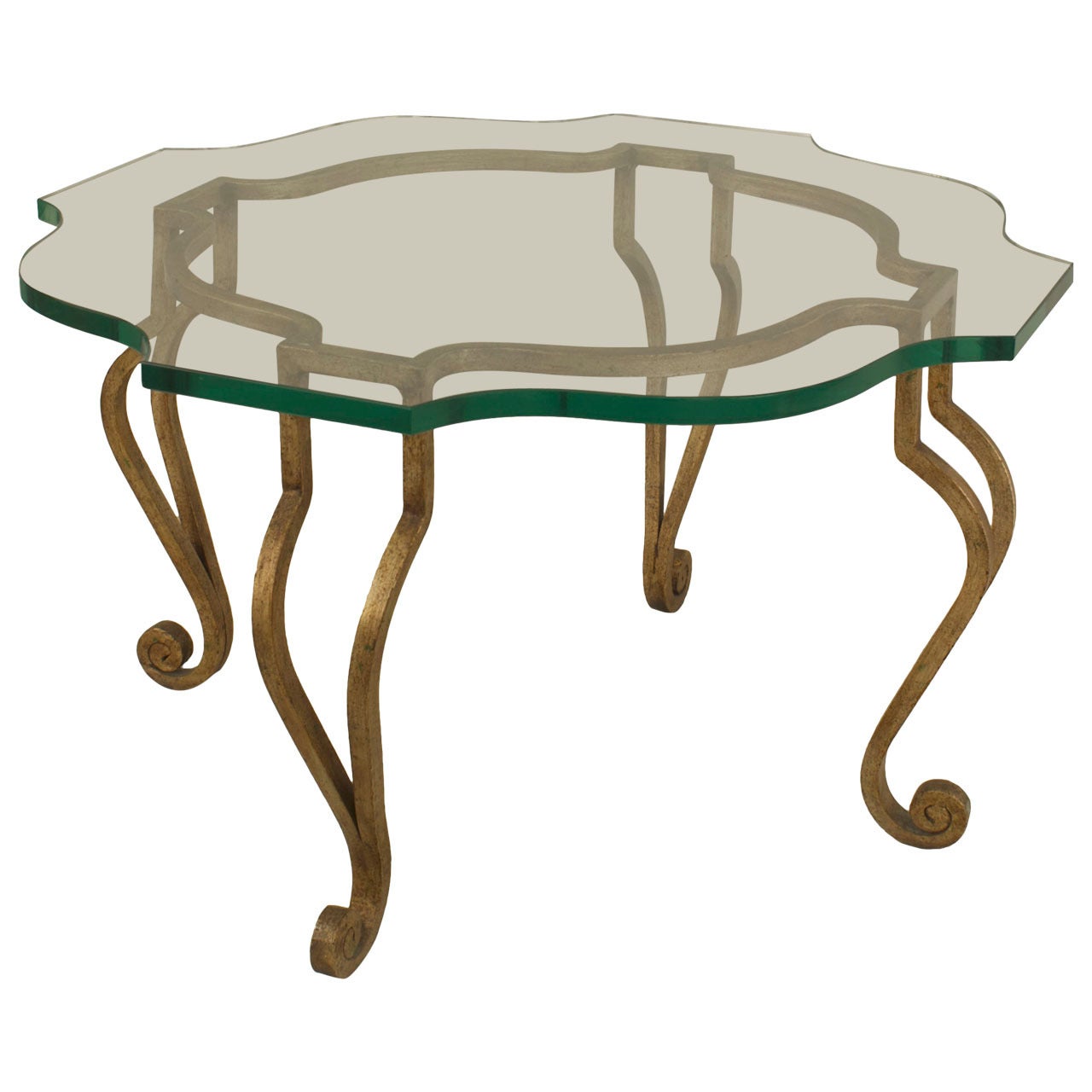 Maison Jansen French Mid-Century Gilt Iron and Glass Top Coffee Table For Sale