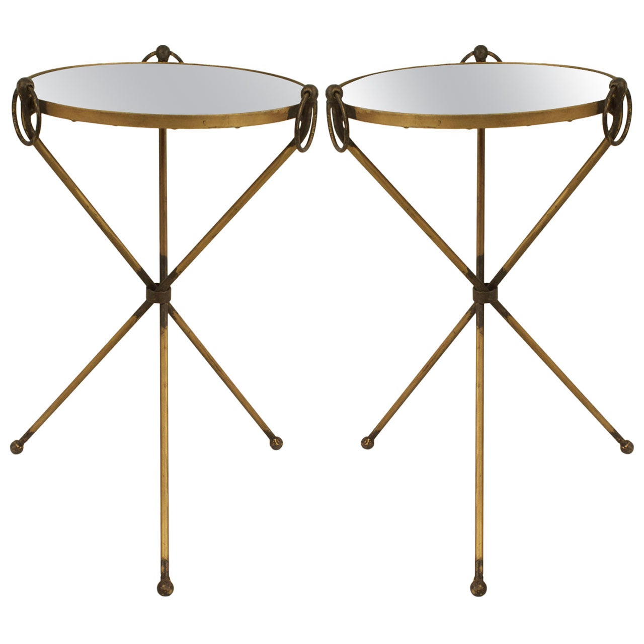 Pair of Mid-20th Century French Low Mirrored Brass End Tables