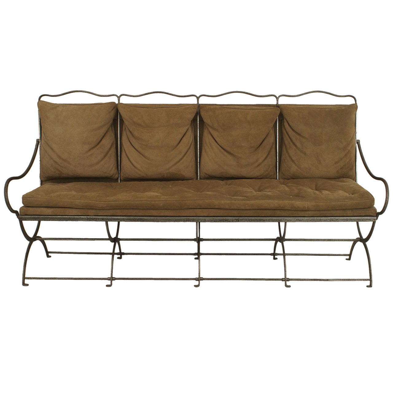 1940s French Steel Settee with Cushions