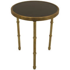 1940s French Brass Faux Bamboo and Leather End Table by Jacques Adnet