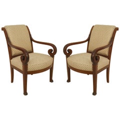 Antique Pair of French Restoration Mahogany Armchairs
