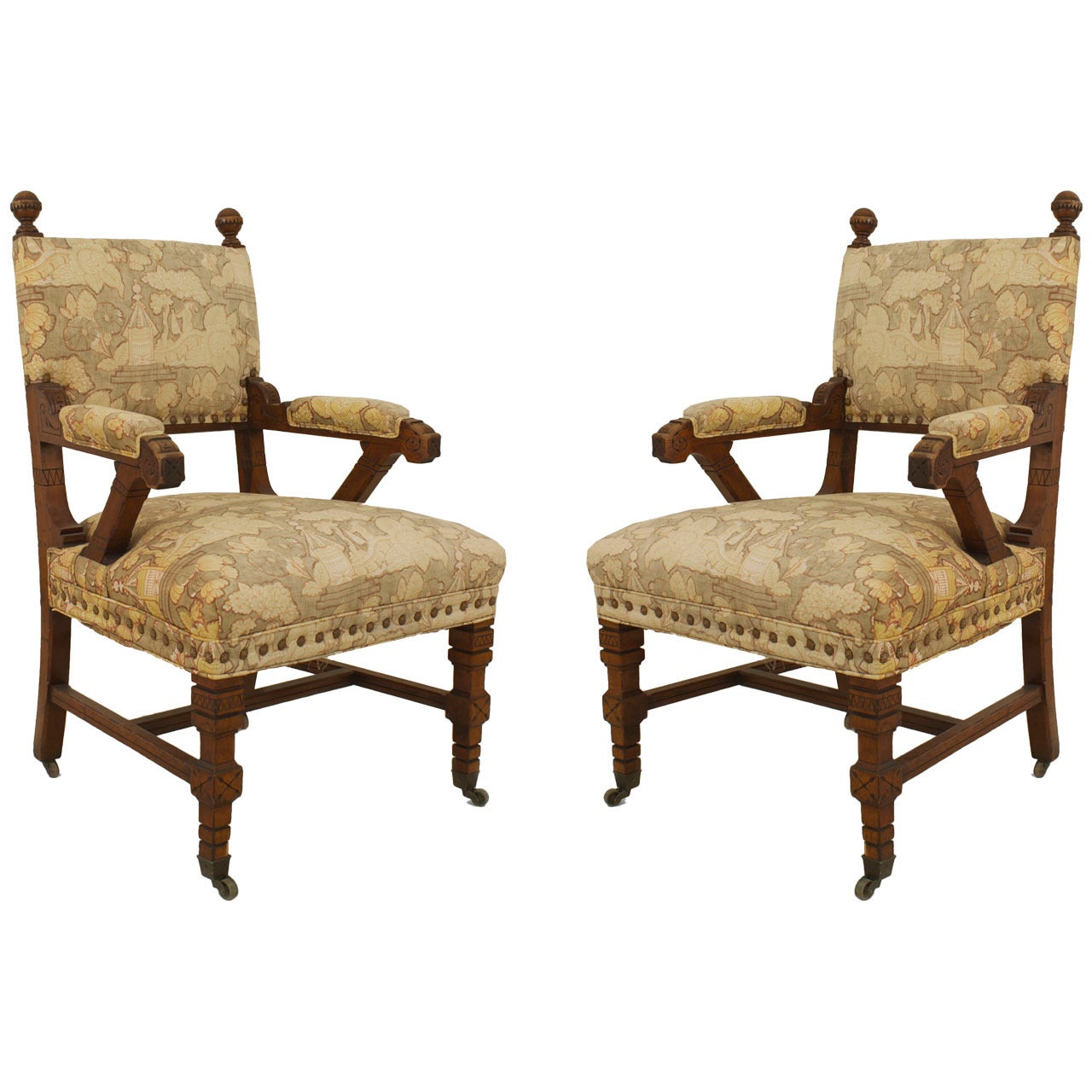 Pair of Arts & Crafts Mahogany Armchairs For Sale