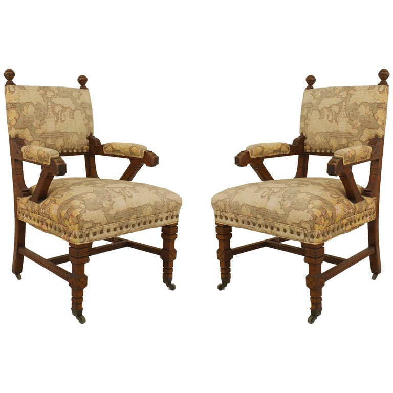 Pair Of English Arts And Crafts Movement Open Armchairs For Sale
