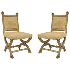 Pair of 19th Century Neoclassical Painted Side Chairs with Lions Head Finials 10