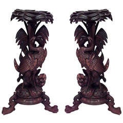 Antique Pair of 19th c. Black Forest Walnut Pedestals