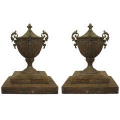 Pair Of 19th C. Adam Style Large Tole Garden Urns 2