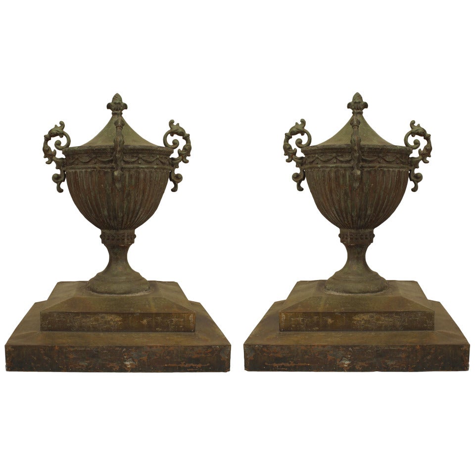 Pair of English Adam Copper Outdoor Urns For Sale