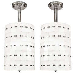 Pair of Sabino Art Deco Cylindrical Glass Chandeliers 9
