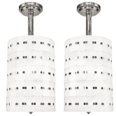 2 Sabino French Art Deco Frosted Glass Chandeliers