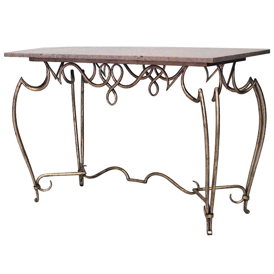French Rene Prou Iron and Marble Top Center Table For Sale