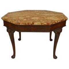 Antique English Chippendale Mahogany Marble Center Table