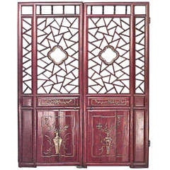 Pair of 19th Century Chinese Red Lacquer and Gilt Doors