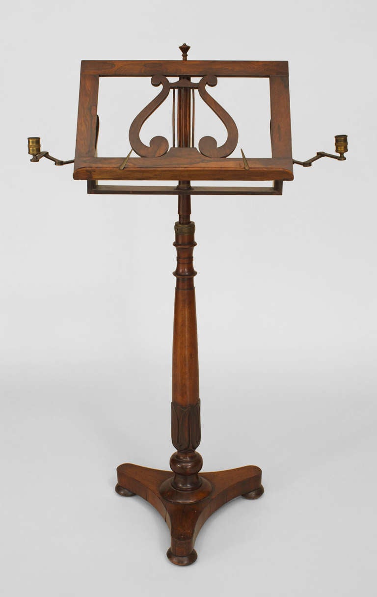 19th C. Rosewood Music Stand With Brass Candleholders For Sale at 1stdibs