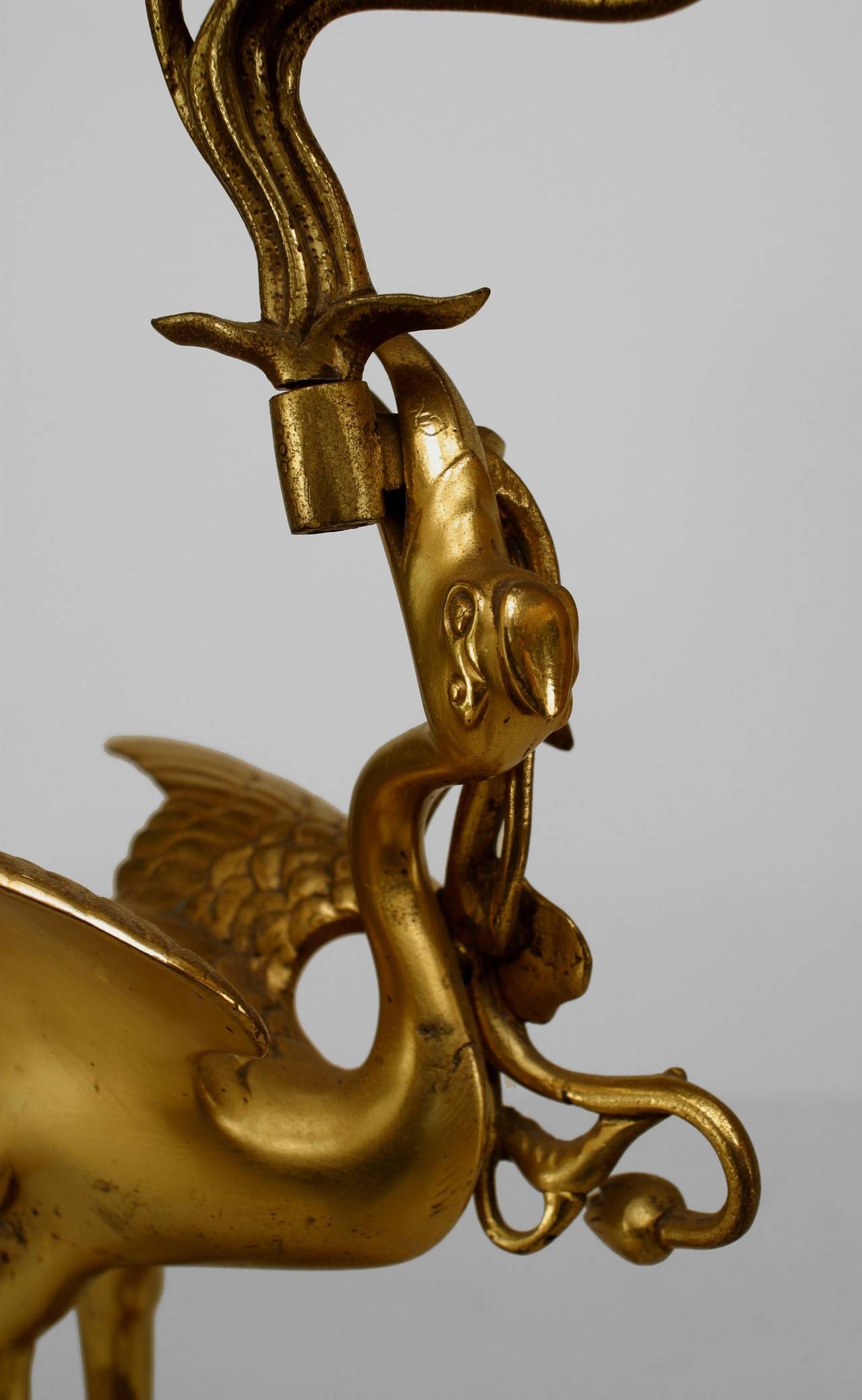 British Pair of English Regency Style Bronze Dore Heron Candelabras For Sale
