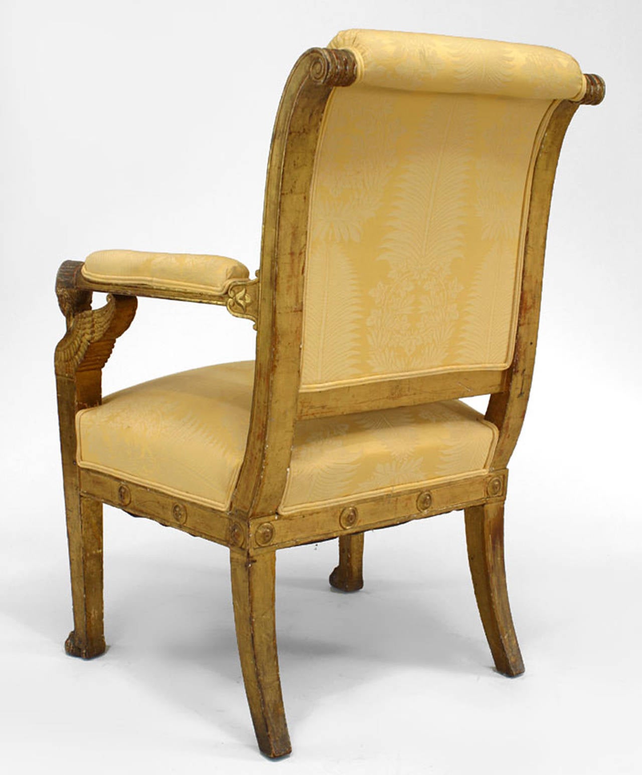 Carved French Empire Upholstered Arm Chair