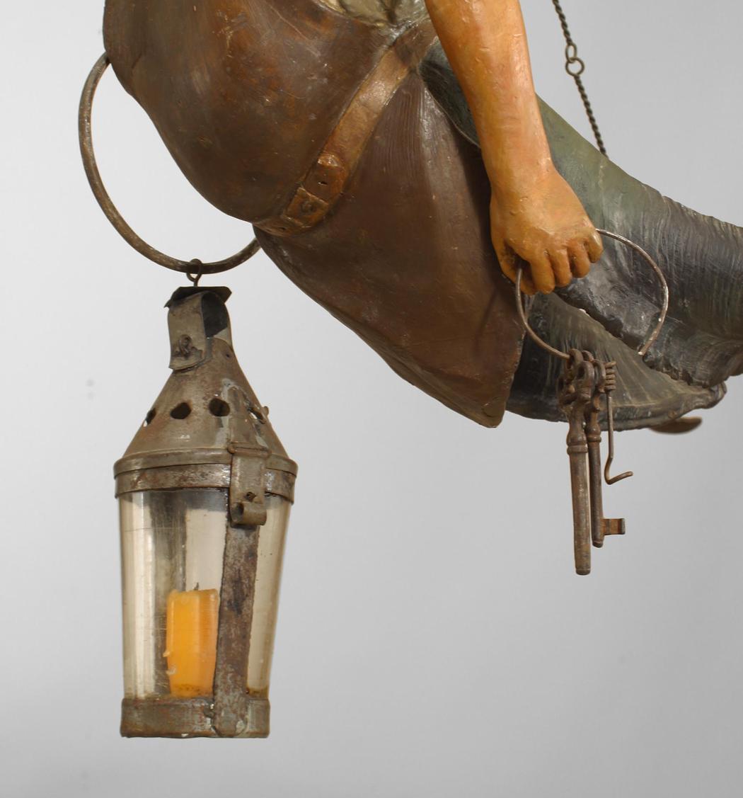 Late 19th Century Austrian Sculptural Carved Wood and Horn Merman Chandelier In Good Condition In Queens, NY