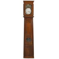 18th Century French Provincial Oak Grandfather Clock with an Enamel Griffin Face